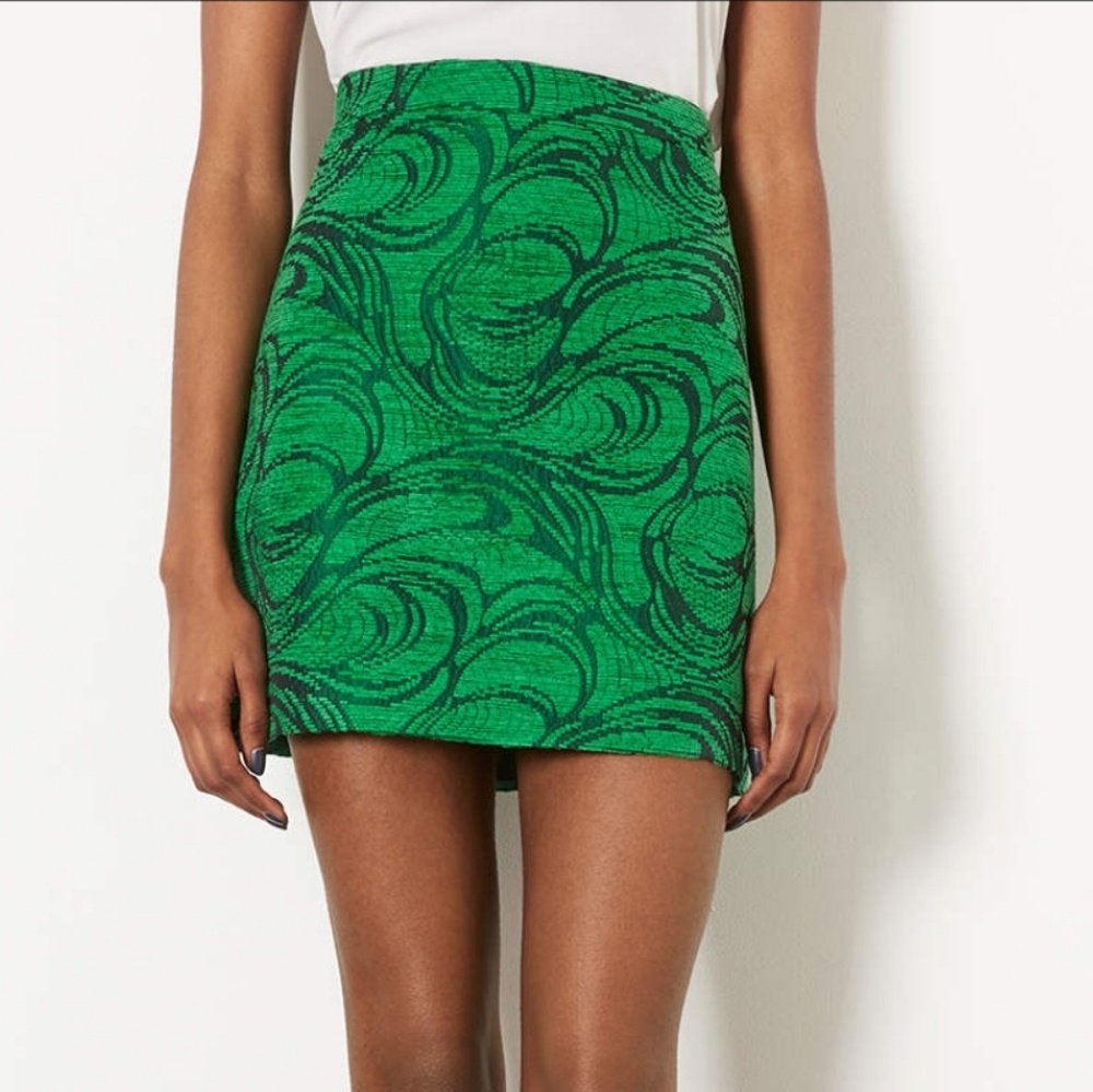 Topshop Green Jacquart Mini Skirt Size 6